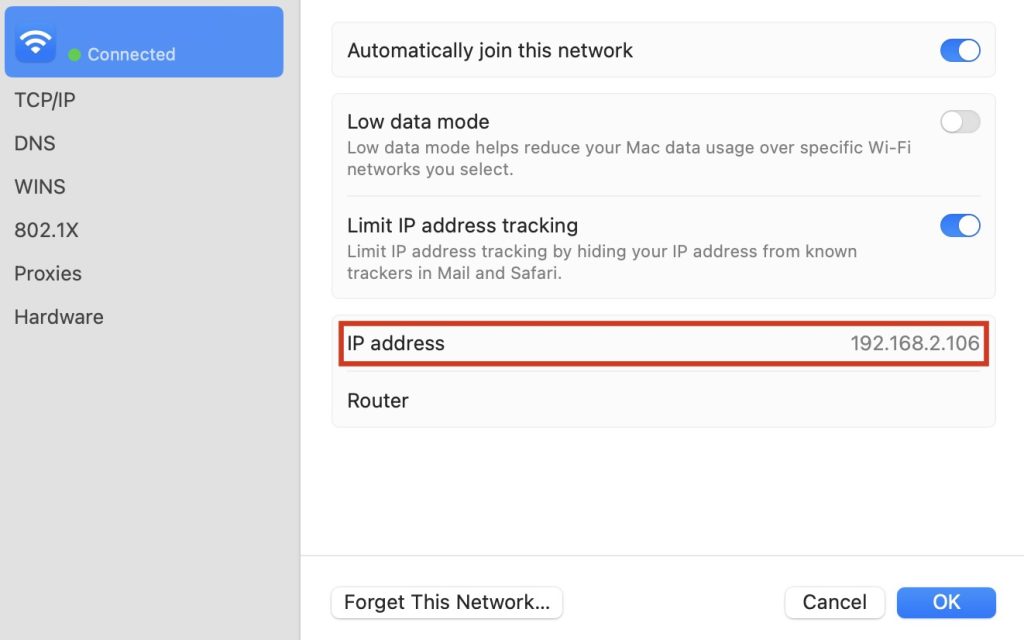 Step 4: You will then see your private IP address.
