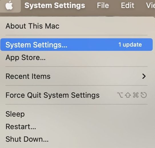 First step: Open System Preferences using the Apple icon on the menu bar.