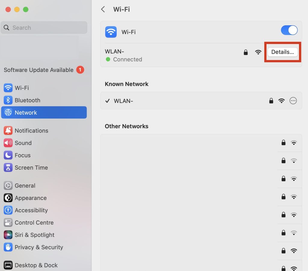 Step 3: Click your network and select Details.