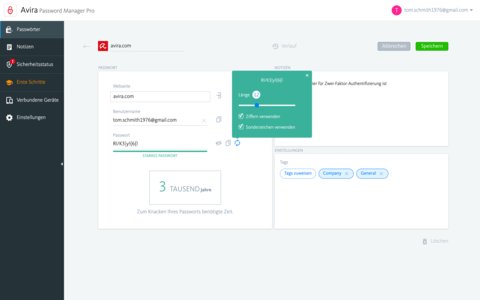 Avira Password Manager Dashboard Screenshot