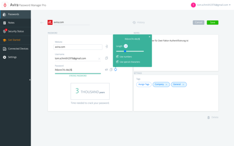 Avira Password Manager Dashboard Screenshot