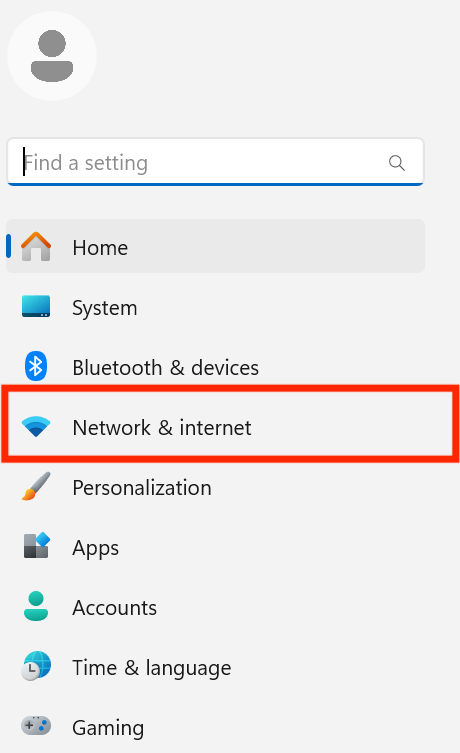 Network & Internet in Windows settings